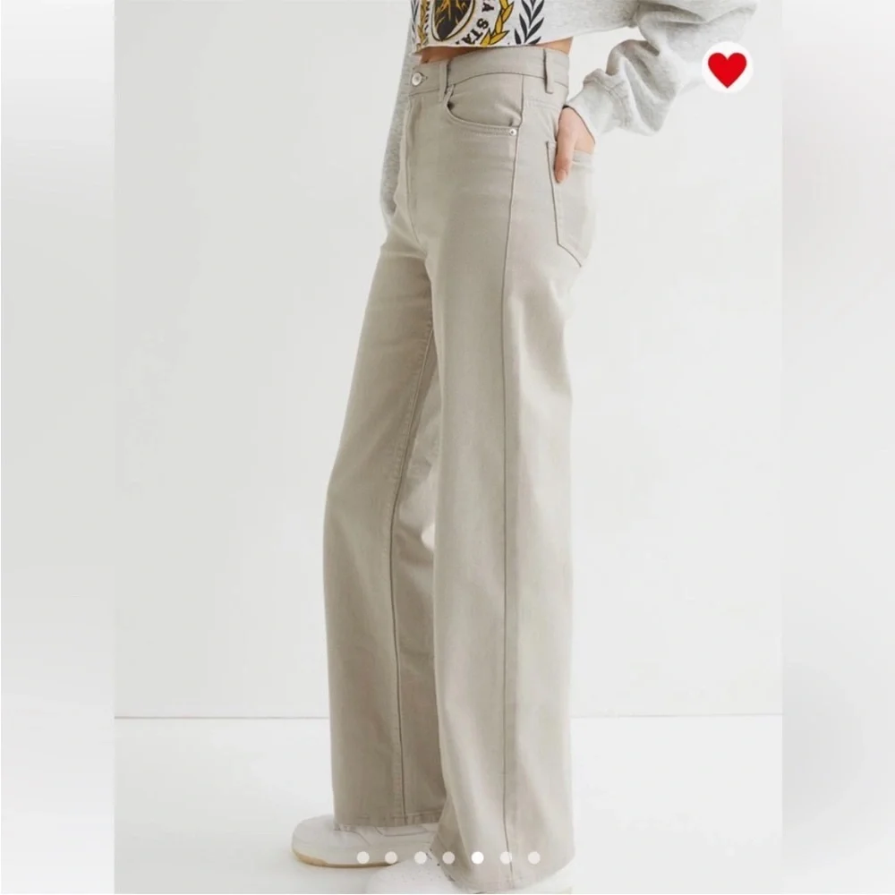 H&M WIDE-LEG TWILL PANTS Light Beige Women’s 12